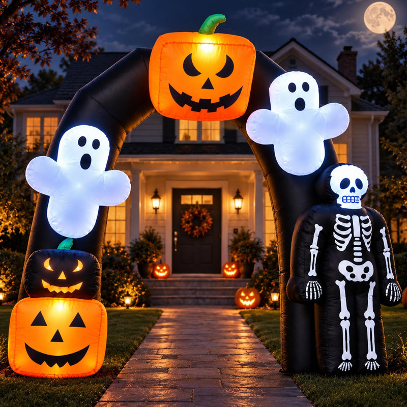 Arche gonflable d'Halloween Sewinfla de 2,4 m avec lumière DEL intégrée, citrouille et fantôme, entrée d'arche gonflable d'Halloween avec souffleur, installation facile, idéale pour la décoration intérieure, extérieure, de jardin et de pelouse.