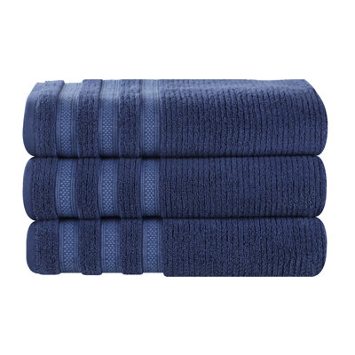 Emiliah Zero Twist Cotton Ribbed Modern Geometric Border Plush Soft Highly-Absorbent Bath Towel Set