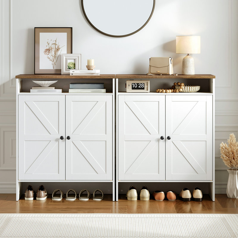 Armoire à chaussures de style campagnard avec tablette réglable, armoire de rangement pour chaussures avec espace ouvert et caché, ensemble anti-basculement, pour le salon, l'entrée, le couloir