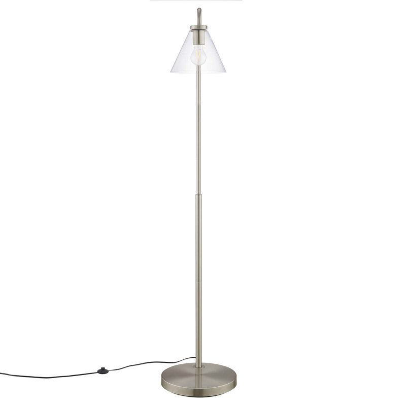 Modway Element Transparent Glass Glass and Metal Floor Lamp, Satin Nickel