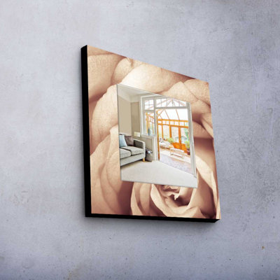 Élégant miroir décoratif avec cadre 100% bois de pin, 19,7 po x 19,7 po | Miroir en verre véritable (épaisseur: 0,2 pouce) | Peinture sur tissu élégante | Parfait pour la décoration intérieure et le vestibule, design durable et chic