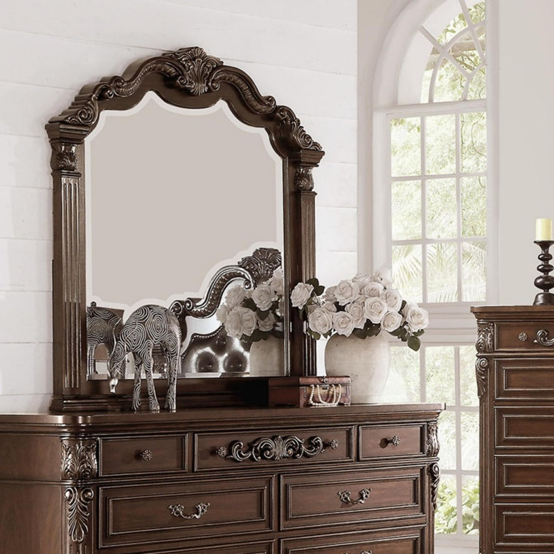 Commode à 5 tiroirs et miroir de style moderne et contemporain, pour chambre à coucher, Commode avec miroir