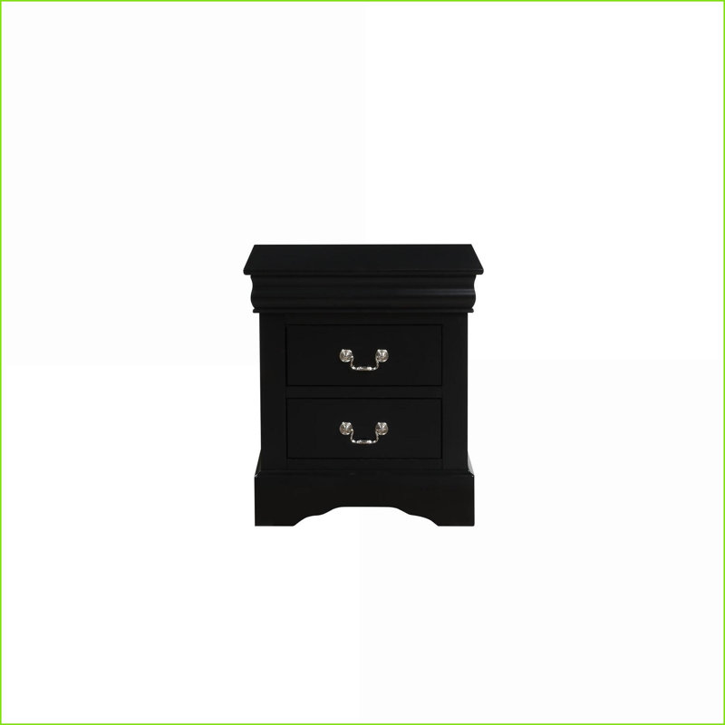 Black 2-Drawer Modern Louis Philippe III Nightstand, Black