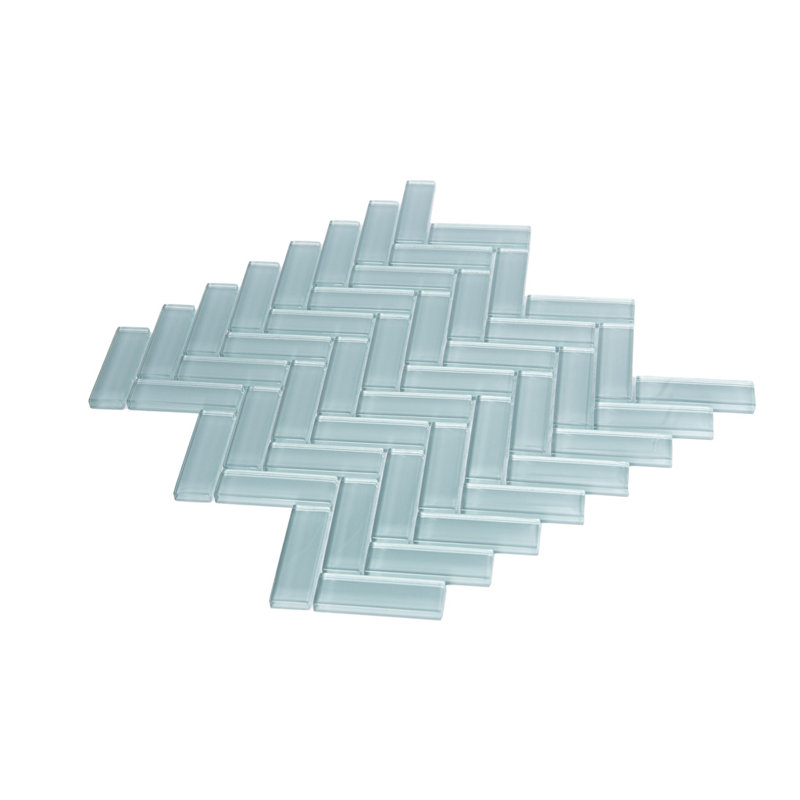 11"X 12.6" Herringbone Polished Glass Mosaic Tile, Chic Gray