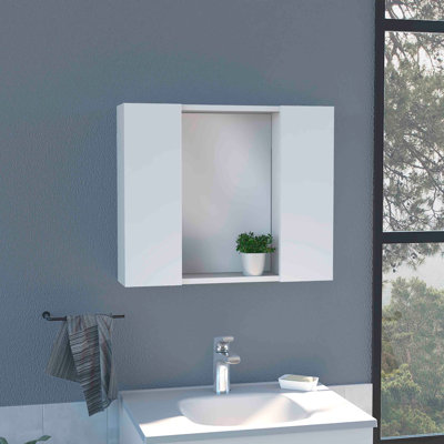 Armoire à pharmacie Artemisa, double porte, miroir, une tablette extérieure - blanc