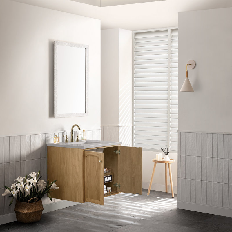 Laurent 30'' W Single Vanity, White Zeus, 8" Widespread, Light Natural Oak