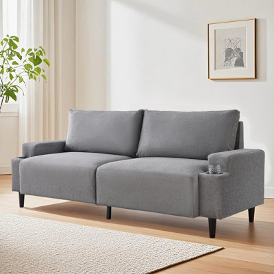 Canapé contemporain enveloppé dans un tissu de lin et de flanelle, rembourrage en éponge moelleuse, structure en contreplaqué en bois fiable, sièges de loisirs intérieurs chauds, gris