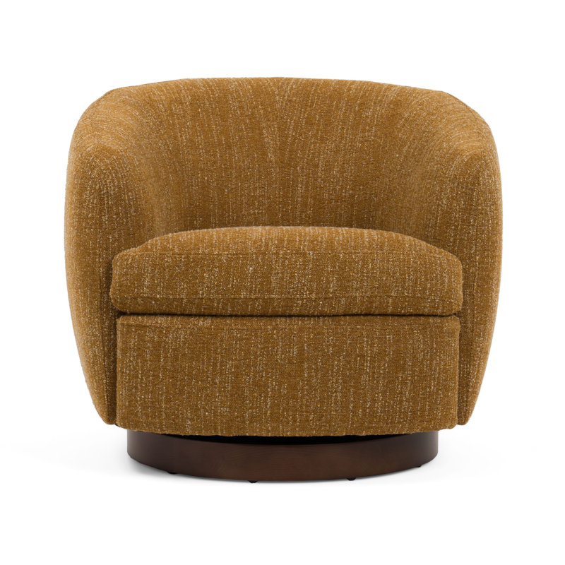 Fauteuil d'appoint pivotant 34 po Reno Windy, polyester jaune, base en bois