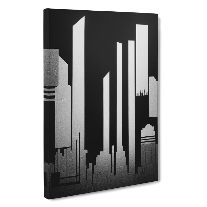 Monochrome City Skyline Abstract No.5 - Wall Art, 60cm H x 40cm W x 3cm D, Wrapped Canvas