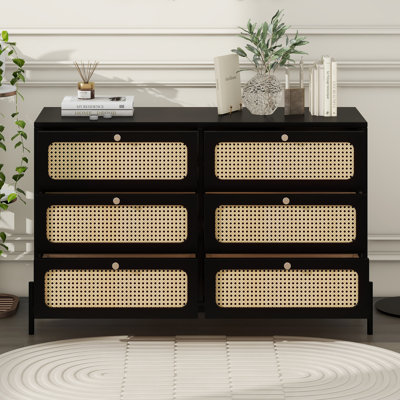 6 Drawer Dresser With Natural Rattan Drawers