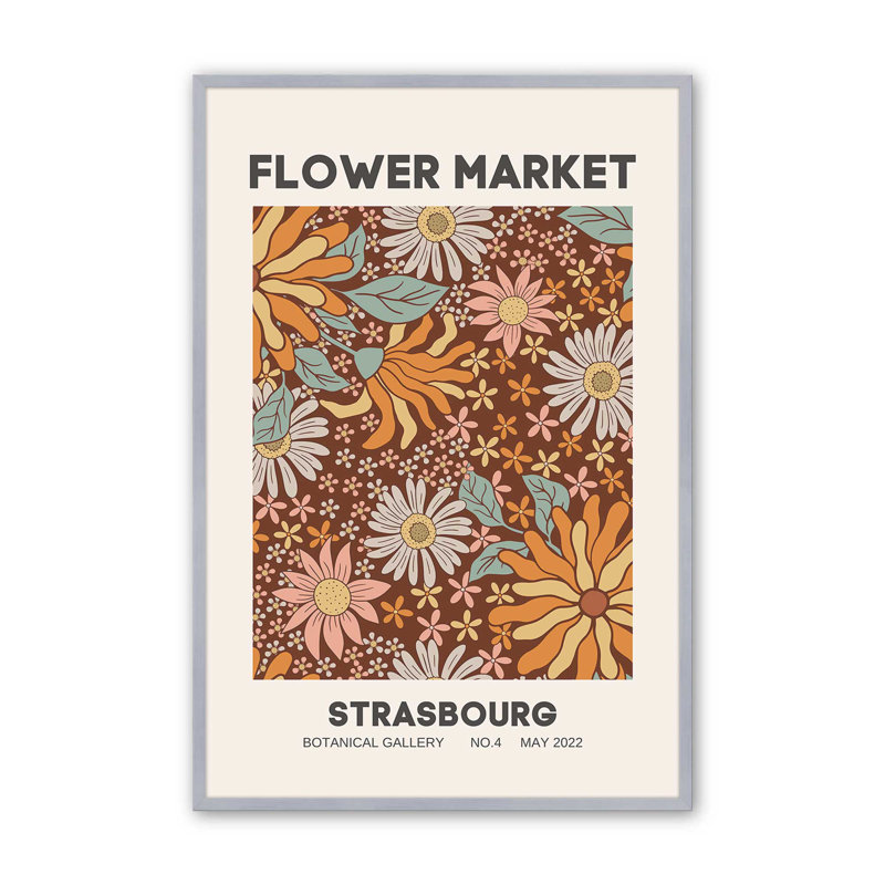 Impression rétro du marché aux fleurs de Strasbourg, H 17,25 po x l 13,25 po, Cadre photo argenté