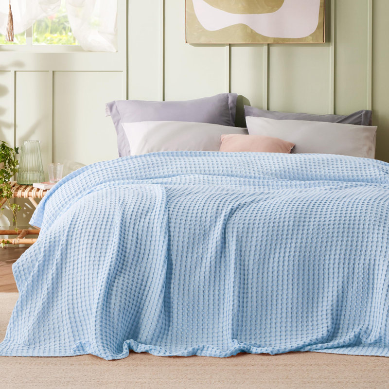 Bedsure 279gsm Cotton & Rayon from Bamboo Waffle Blanket GentleSoft™️, Queen, Skyway