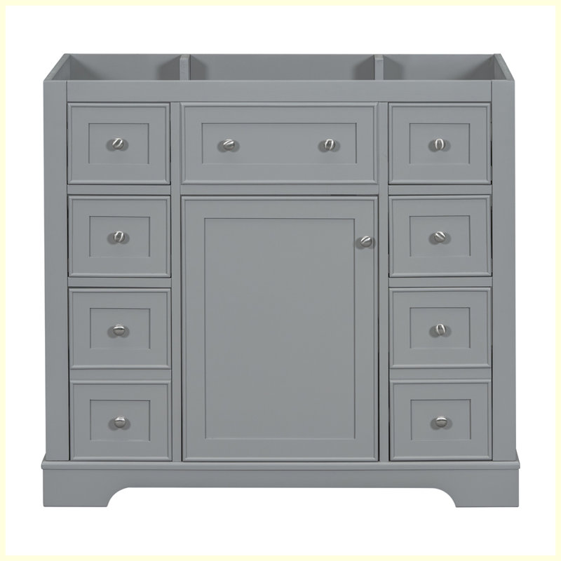 Meuble-lavabo moderne avec armoire et six tiroirs, Gris