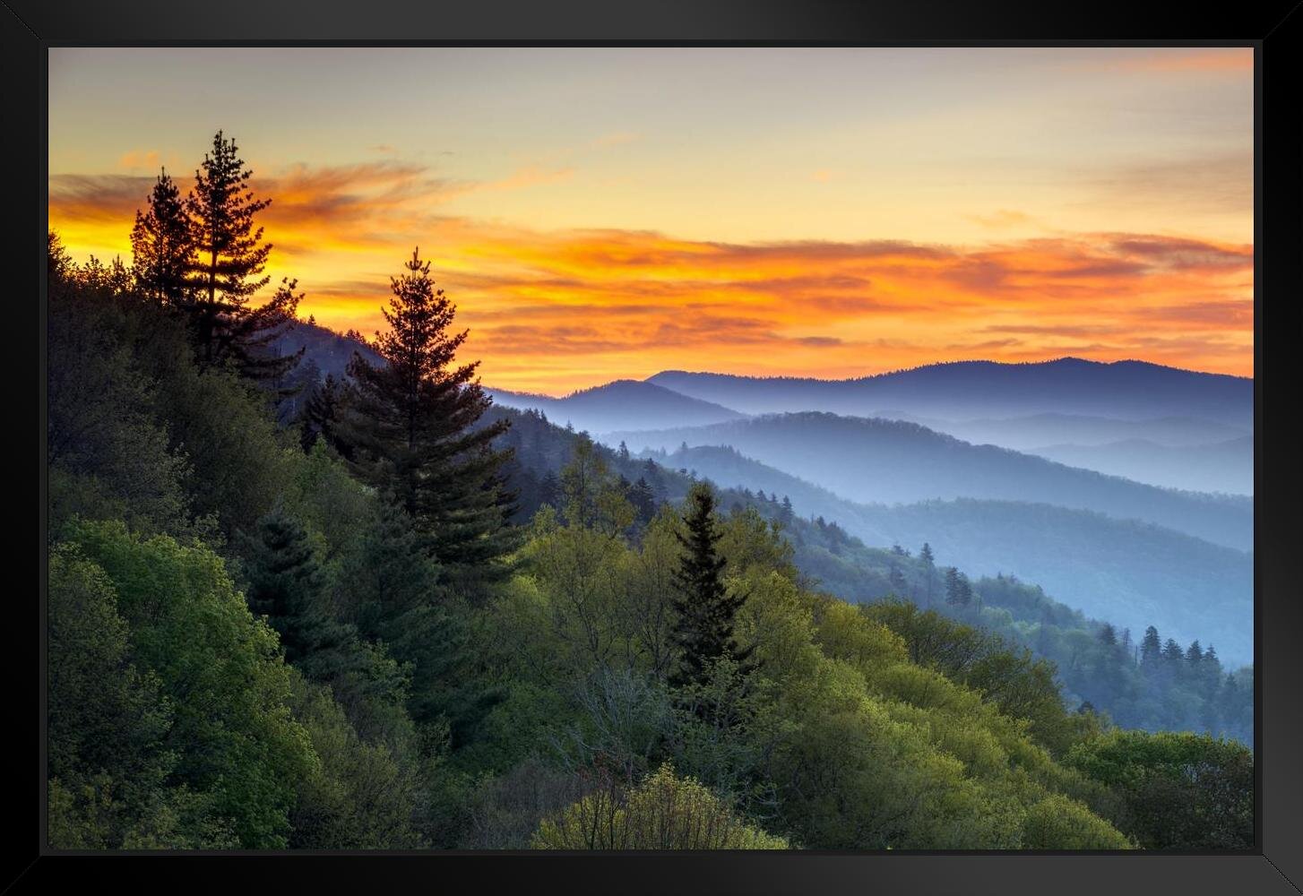 Loon Peak® Great Smoky Mountains National Park Sunrise Photo Black Wood Framed  Art Poster 20x14 Framed On Paper Print Wayfair