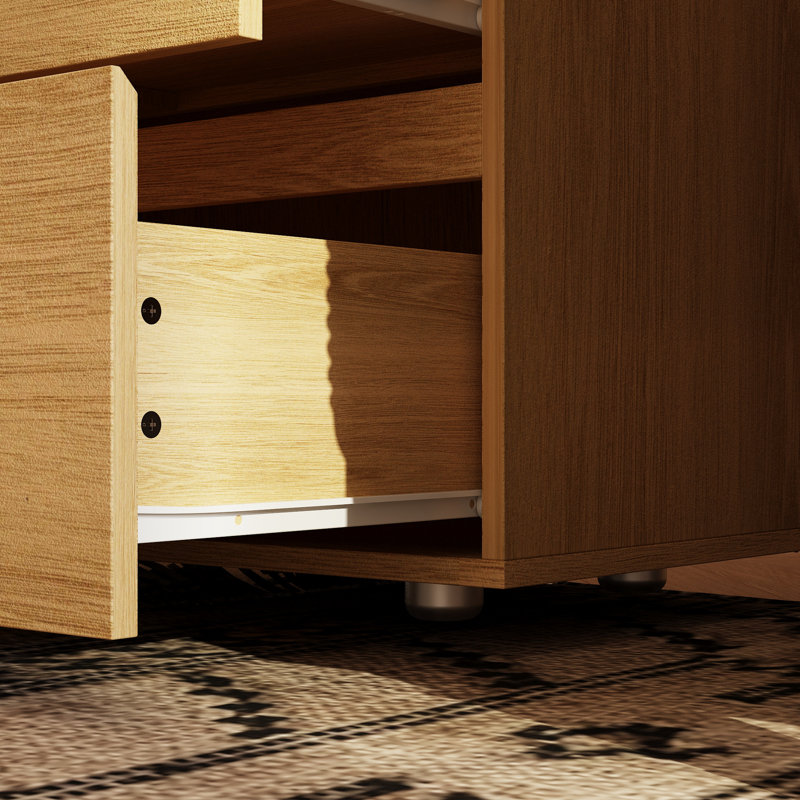 Table de bout moderne à 3 tiroirs 32,9 pouces de haut avec façade sans poignée, design compact et finitions multiples - Table de chevet ou armoire d'appoint polyvalente