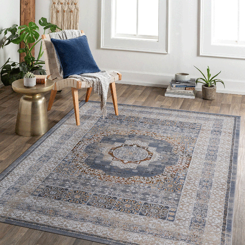 5X7 Blue/Ivory Medallion Area Rug - Non-Shedding, Stylish, Stain Resistant For Living Room, Bedroom, Dining Room, Home Office