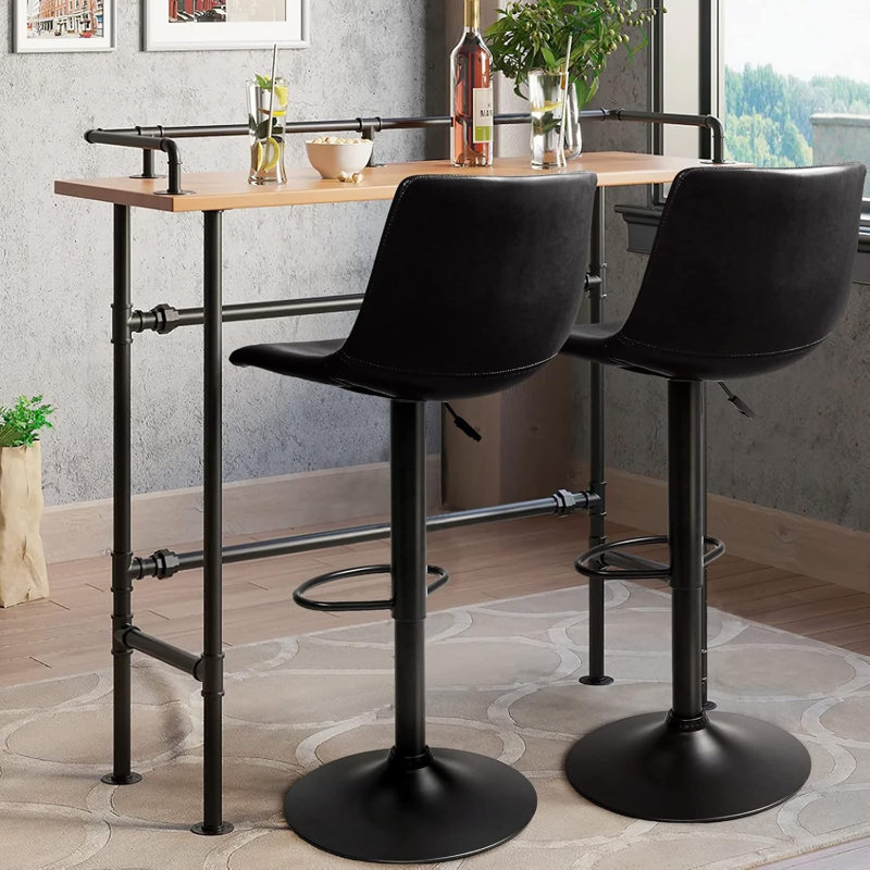Ensemble de 4 tabourets de bar réglables, Noir, 4