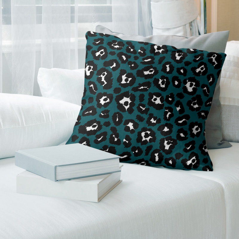 Housse de coussin carrée, Vert / noir / blanc, Polyester filé, 14 po x 14 po