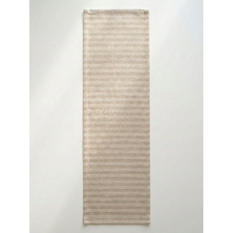 Sandy Beige Marina Stripe Indoor Outdoor Table Runner 14x72, Classic Gray