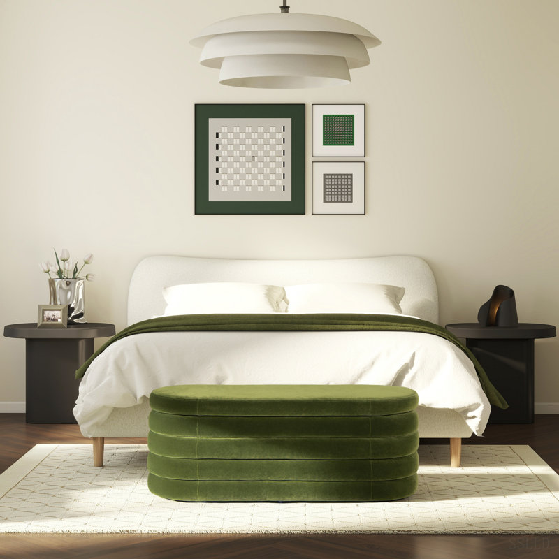 Banc de rangement ovale rembourré 49 po, Vert, Vert, Vert