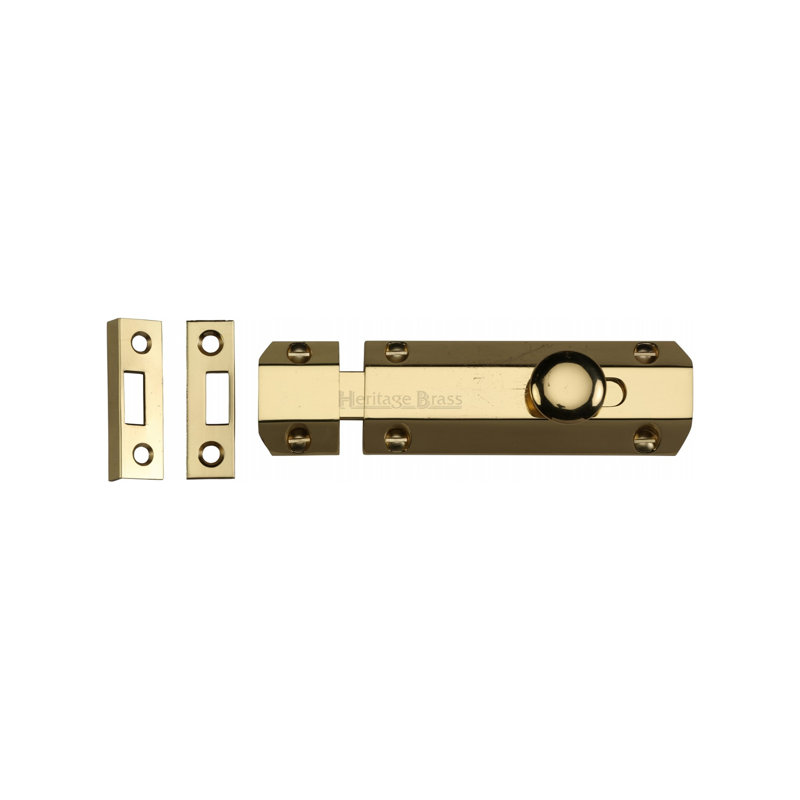 Heritage Brass Heritage Door Bolt Flat, 10.16 cm W, Polished Brass