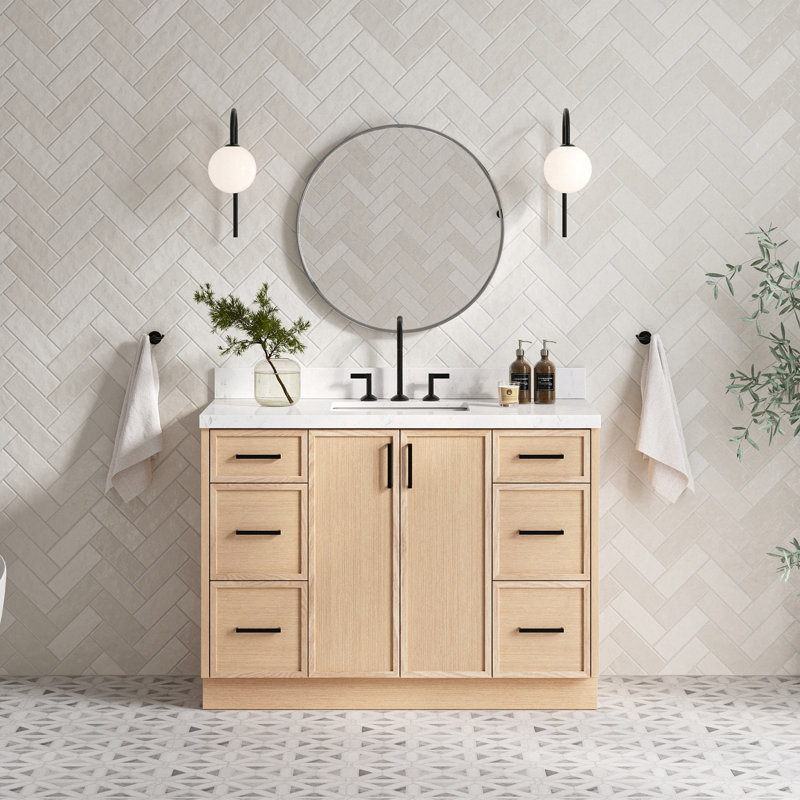 Ensemble de meuble-lavabo simple avec plateau en quartz ARIEL Kellie, Rectangular, Gris, 48"