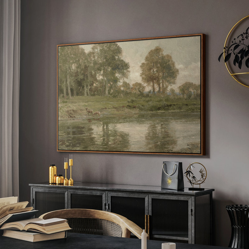 Paysage rétro - DCCXIV, Toile encadrée noyer flottant, H 27 po x l 41 po x P 2 po