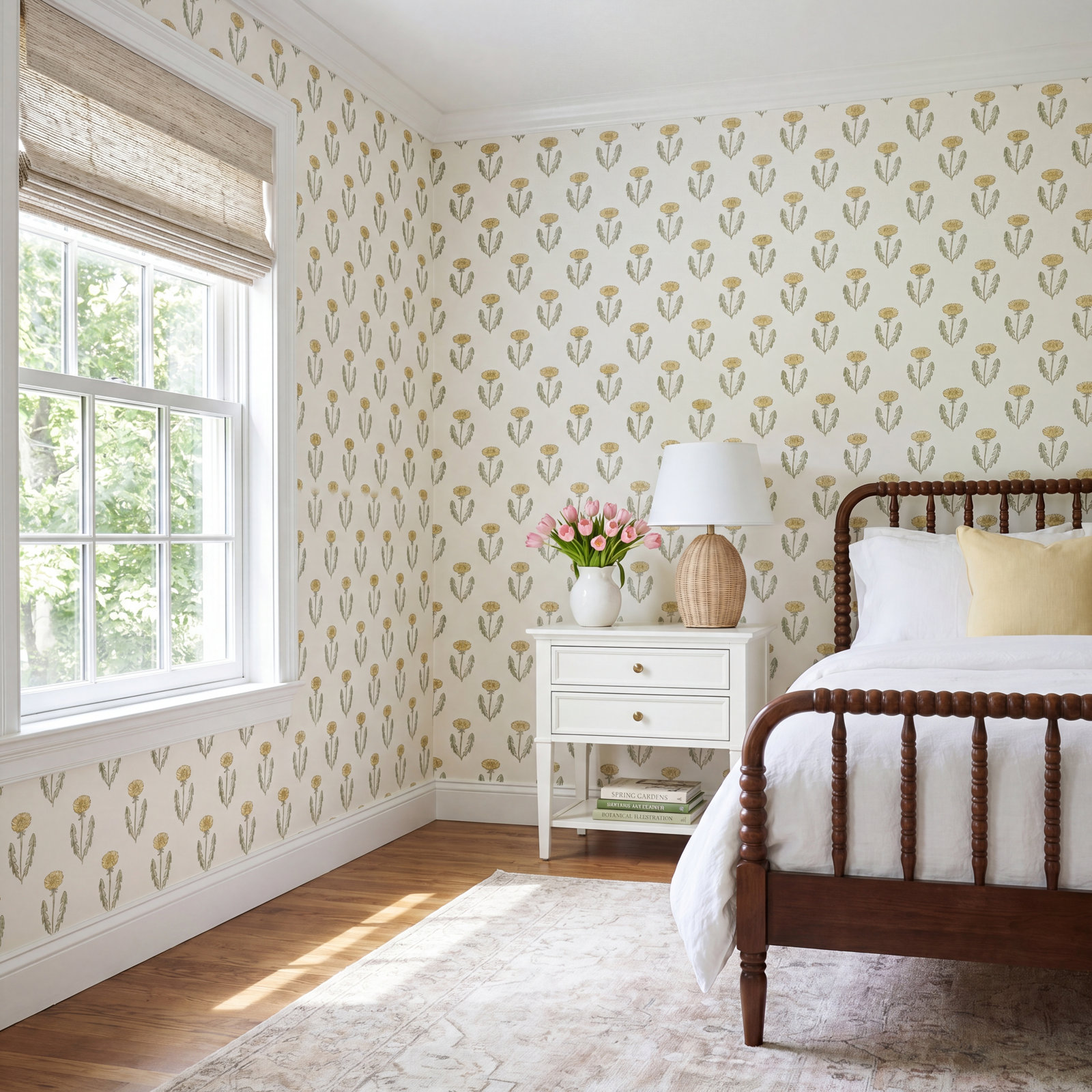 Huset I Solen Floral Wallpaper, Spring Green