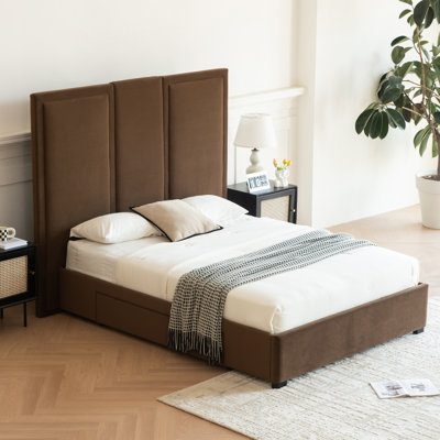 Morghen Upholstered Platform Bed With Extra High Headboard And 2 Extra Large Capacity Drawers