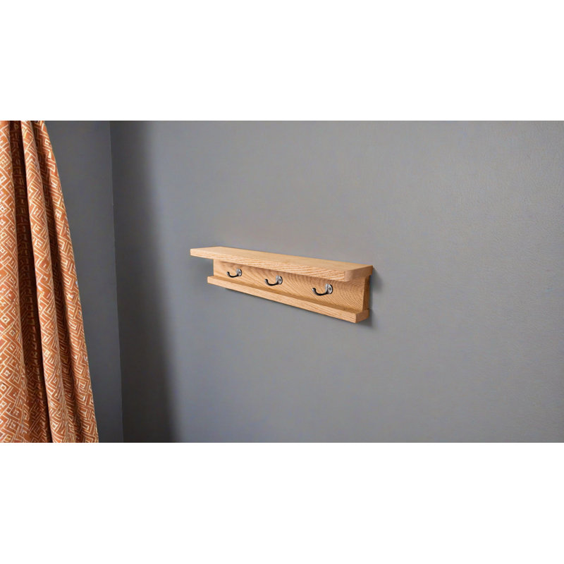 Rayne 3 Piece Oak Shelves With Hooks, 5.75" H x 36" W x 5" D