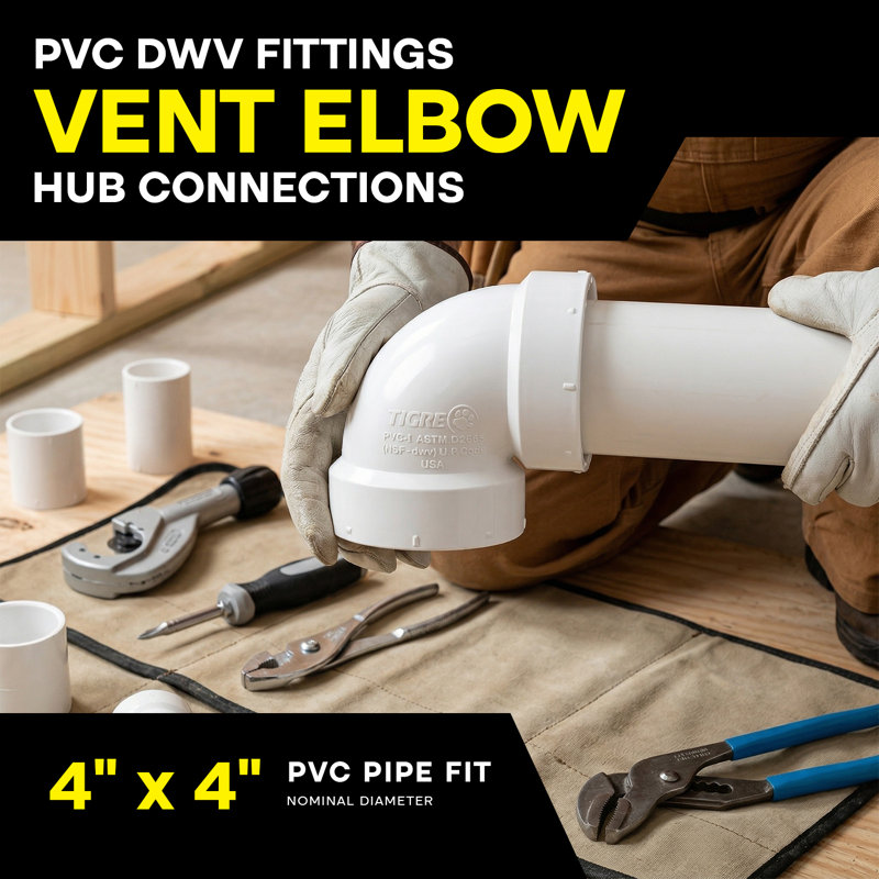 Coude de ventilation en PVC blanc 4 po H x H 4 po, bonde en PVC, raccord d'évacuation et d'évacuation, (paquet de 5)