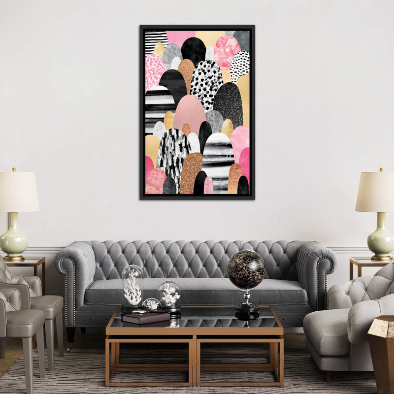 « rose pebbles » par elisabeth fredriksson-impression, H 48 po x l 32 po x P 1,5 po, Toile avec cadre noir patiné