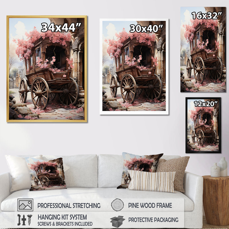 Voyage romantique en chariot de mariage sur toile, Toile tendue, H 32 po x l 24 po