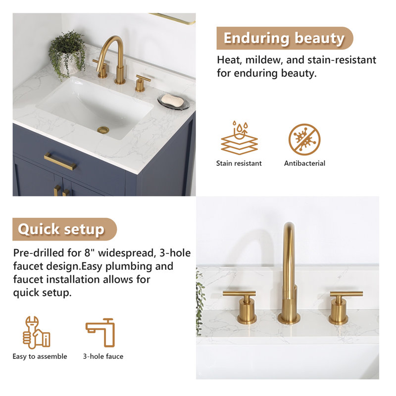 Plateau de meuble-lavabo simple en pierre reconstituée avec lavabo 31 po Ceres