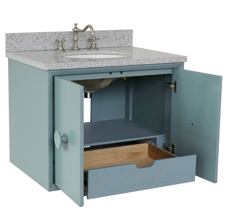 Crumley 31'' Single Bathroom Vanity with Top, Aqua Blue/Gray Granite
