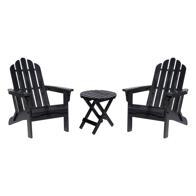 Candias Solid Wood Folding Adirondack Chairs with Table Set, Black