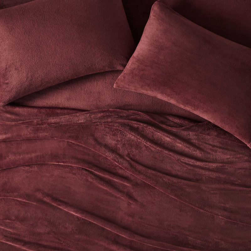 4 draps pour grand lit bordeaux 100% ultra doux douillets lavables à la machine 2 taies d'oreiller brossées des deux côtés