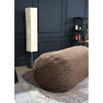 Fauteuil à billes cylindrique en suède brun de 8 pieds - Housse de fermeture à glissière amovible de style traditionnel et confortable pour un remplissage facile en mousse durable