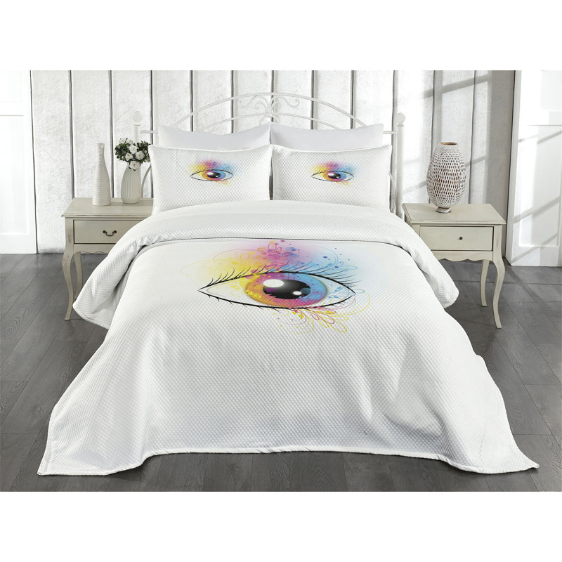 Ambesonne Eyelash Bedspread Set  Spring Inspired Floral  Multicolor, King Coverlet / Bedspread + 2 Standard Shams