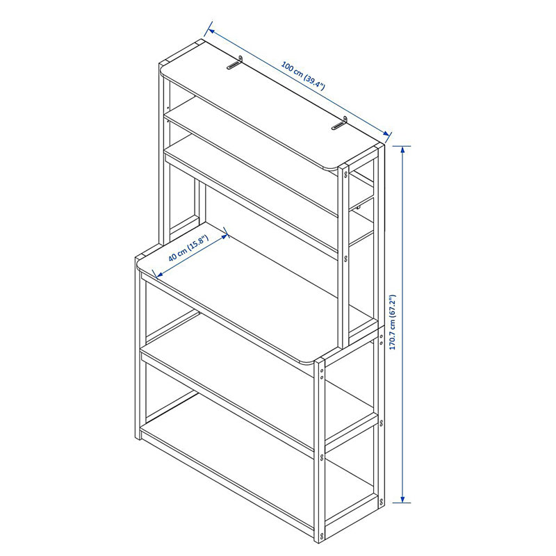 Étagère de cuisine 39,37 po avec rangement, barre de café, 5 niveaux avec support à micro-ondes, Brun / Blanc