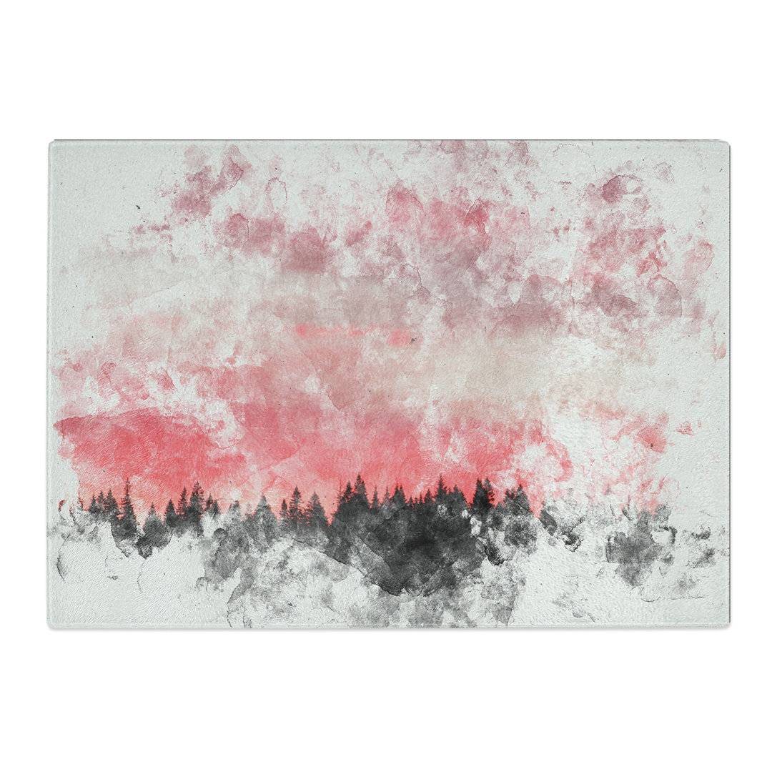 Tempered Glass Pink Sunset Above a Forest Chopping Board