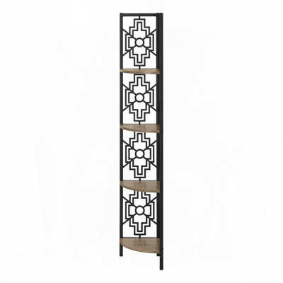 Bookshelf, Bookcase, Etagere, Corner, 4 Tier, 62"h, Office, Bedroom, Brown Laminate, Black Metal, Transitional