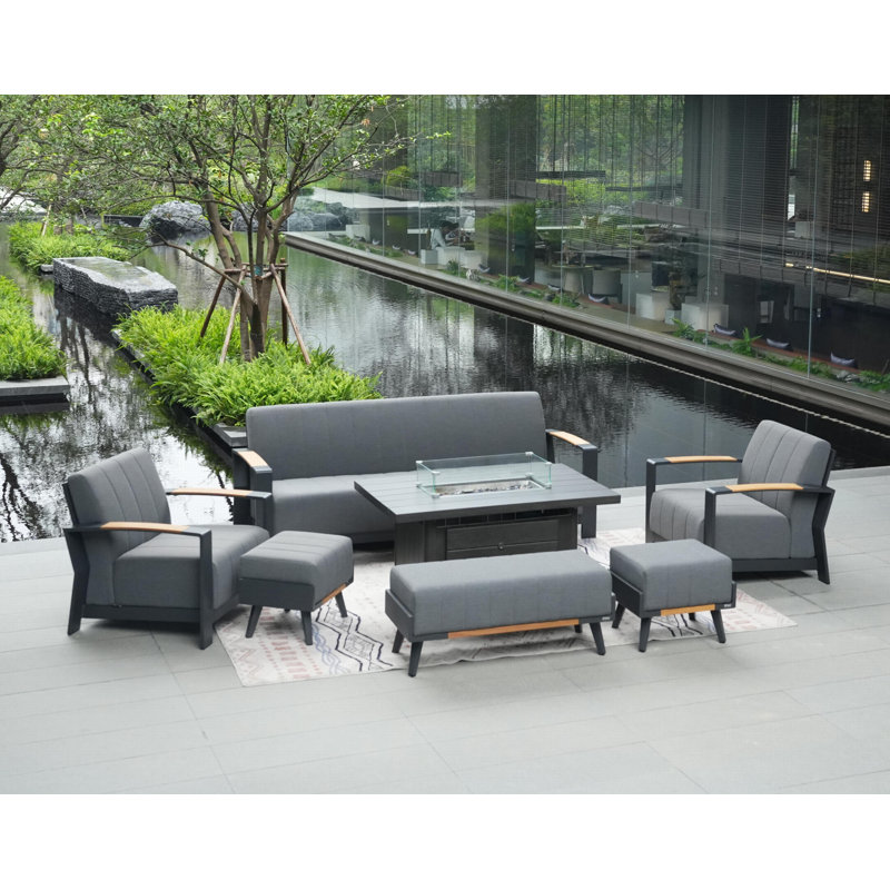 9 - Person Patio Conversation Set with Cushions, Gray