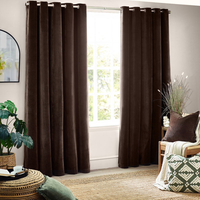 Heavy Chenille Blackout Curtain Panel Pair, Brown, 168cm Width x 183cm Drop