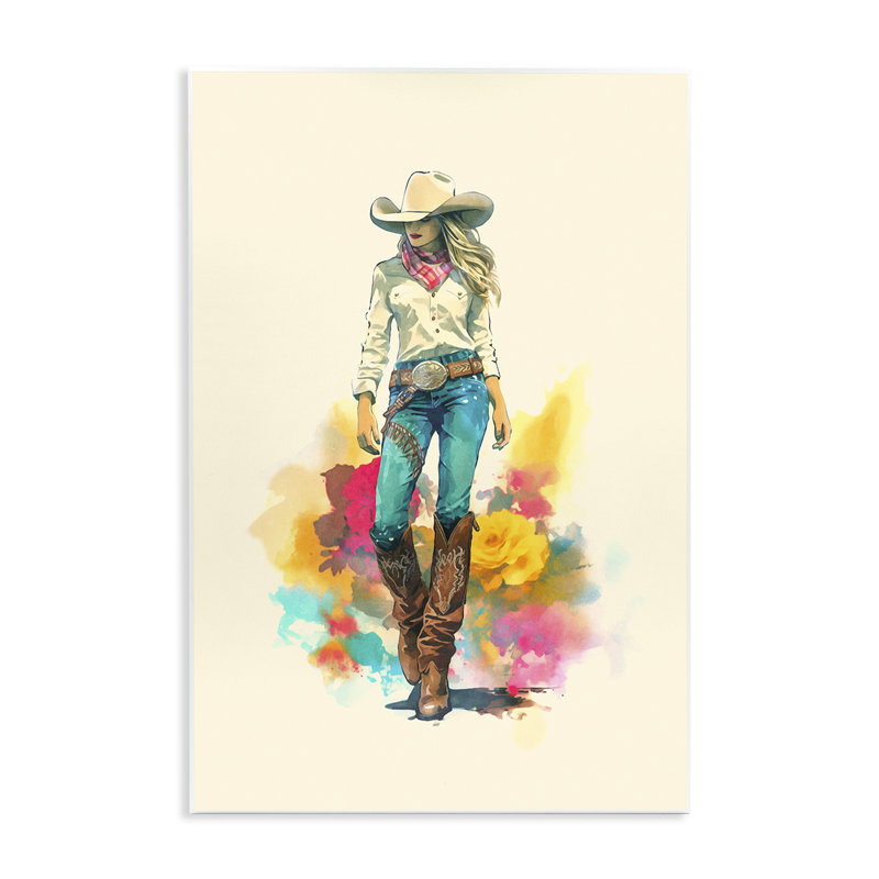 "Prairie Princess Cowgirl", art mural sur bois par Andrea Haase, H 19 po x l 13 po