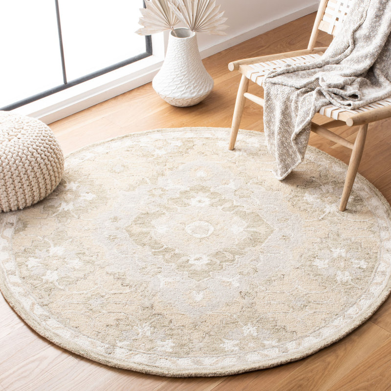 Tapis beige en laine touffeté à la main Megee, Rond 5 pi