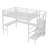 Full Size Loft Bed With L-Shaped Desk And Usb, Metal Loft Bed With Wardrobe And Adjustable Shelf, High Loft Bed With Led For Kids Teens Adults, White-613371603-625920936