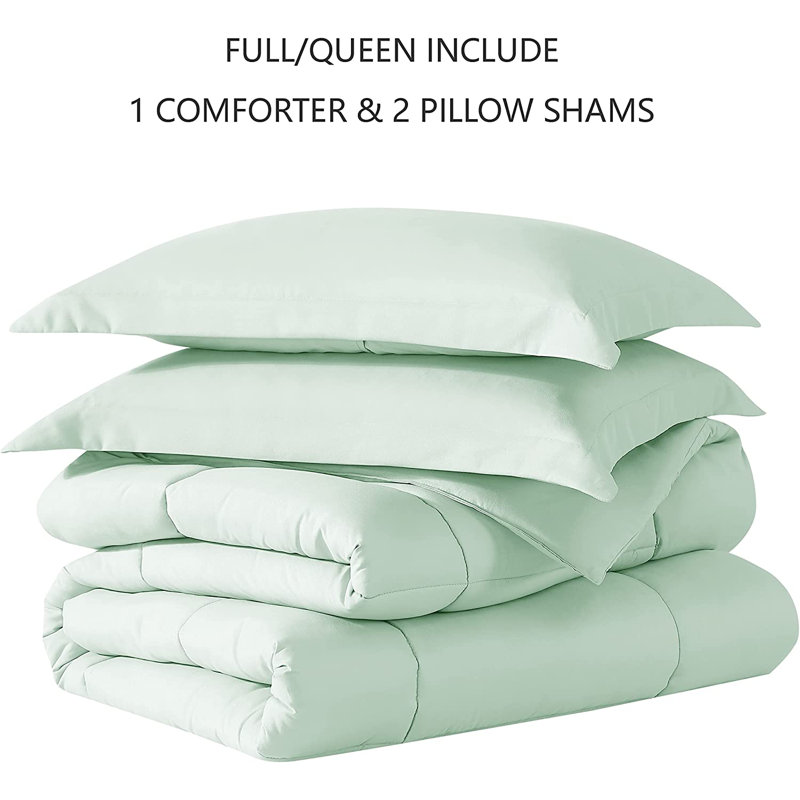 Box Stitch Comforter, Mint, Queen Comforter + 2 Queen Shams