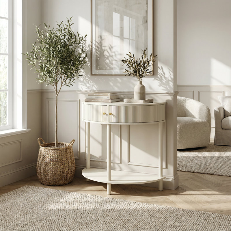 Console demi-lune Artisan-Wave, Blanc, crème