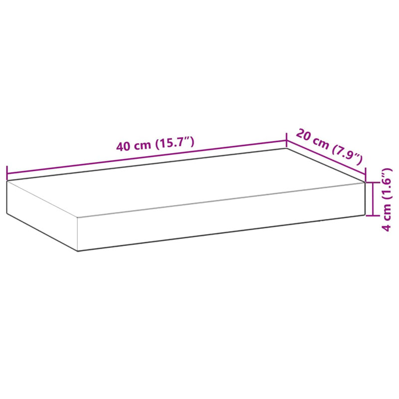Floating Shelf, 4cm H x 40cm W x 20cm D